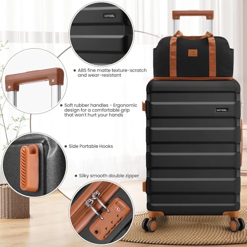 Image of Hoteel Luggage Sets 3 Piece, 4-Year Warranty, Carry-On Luggage with Dual-Spinner Wheels, ABS Hard Shell Suitcase with TSA Locks, 20 Inch Lightweight Luggages for Travel, Blcak(20IN /DB /TB)