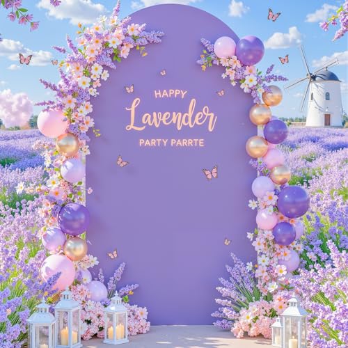 Image of Lavender Arch Cover 6FT Spandex Fitted Wedding Arch Stand Covers Round Top Chiara Arch Covers Stretchy Backdrop Cover for Birthday Party Ceremony Banquet Decoration