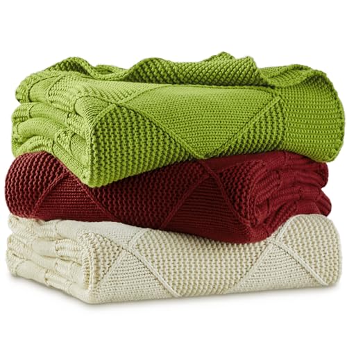 Longhui bedding 100% Natural Cotton Chunky Knit Throw Blanket for Couch, Sofa, Bed and Chair...