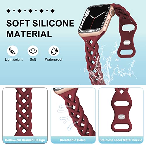 Image of Braided Silicone Bands Compatible with Apple Watch Women Slim Thin Narrow | Breathable Hollow-out Bands for iWatch Ultra 2 /3 SE 3 Series 11 /10 /9 /8 /7 /6 /5 /4 /3 /2 /1 38mm 40mm 41mm 42mm 44mm 45mm 46mm 49mm