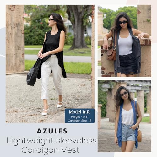 Image of Azules Sleeveless Cardigan for Women, Soft Lightweight Duster Open Front Sleeveless Long Cardigan Vest (3 Pack)
