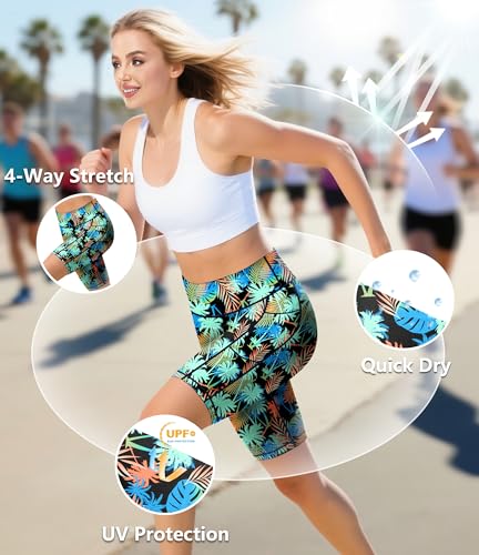 Image of AOBUTE Womens 9 inch /10 inch /11 inch Long Swim Board Shorts High Waisted UPF 50+ Biker Shorts with Pockets