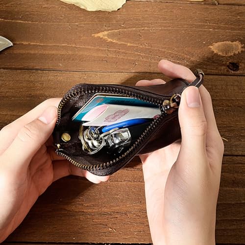 1 Pcs Leather Mini Medieval Pouch Keychain, Coin Organizer, Change Holder,Card Case, Genuine Leather Zipper Storage Bag for Men & Women4