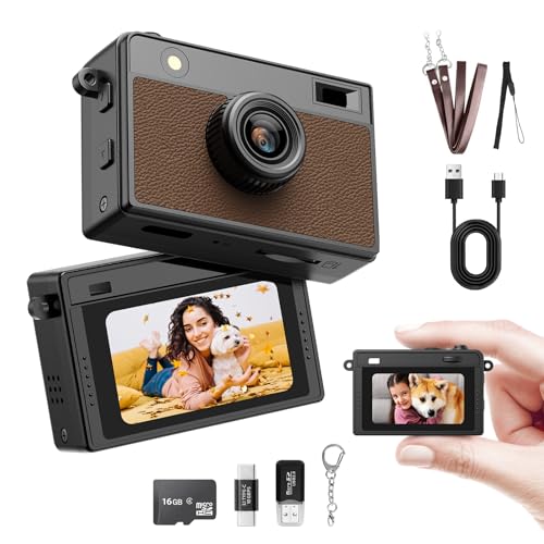 Image of HOTU Mini Keychain Camera, 2K 20 MP Mini Digital Camera with 16G Card Travel and Vlog, Long Battery Life, Photo Video Camera Compact and Portable for Kids, Teens, Brown