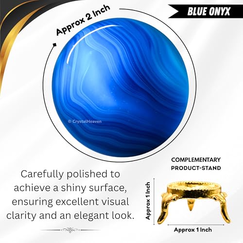 Image of Certified Blue Onyx Crystal Ball for Meditation - Premium Crystal Vastu Items for Home and Feng Shui Items for Good Luck - Ideal for Pooja Supplies and Spiritual Practices (2 inch Inch)