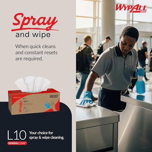 Image of WypAll GeneralClean L10 Cloths Light Cleaning Wipes (05322), Pop-Up Box, Bulk Paper Wipers, White (18 Packs of 125 Sheets, 2,250 Sheet Total)