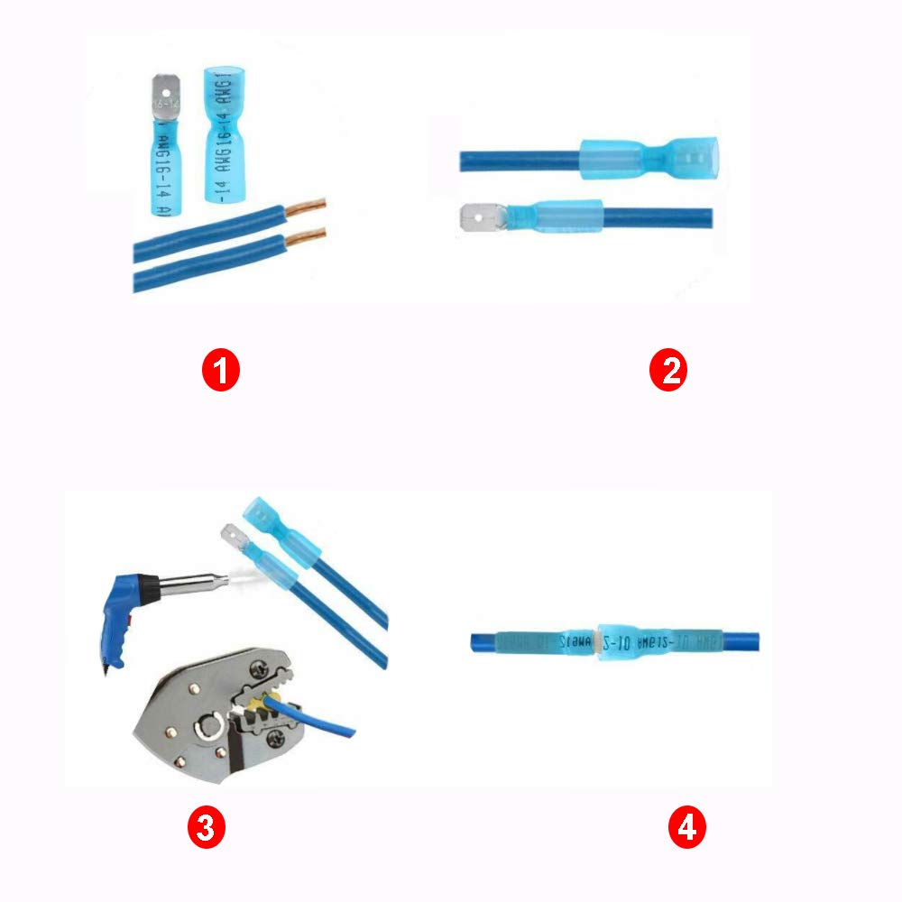 100 Pezzi Connettori Elettrici Kit Terminali a Crimpare Termorestringenti Di Connettori Femmina e Maschio - per cavi da 1,5 – 2,5 mm²(Blu/YRSL)