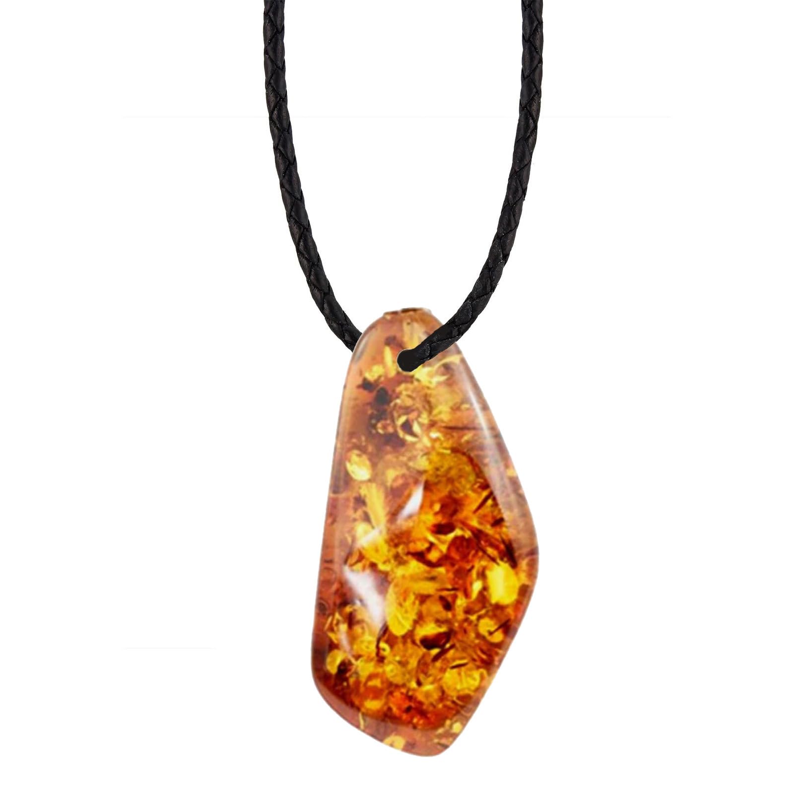BALTISCHER Natur Bernstein Schmuck ANHÄNGER ca. 4cm [Ostsee] mit Täschchen & LEDERBAND [Golden leuchtend!!!] 60072-72