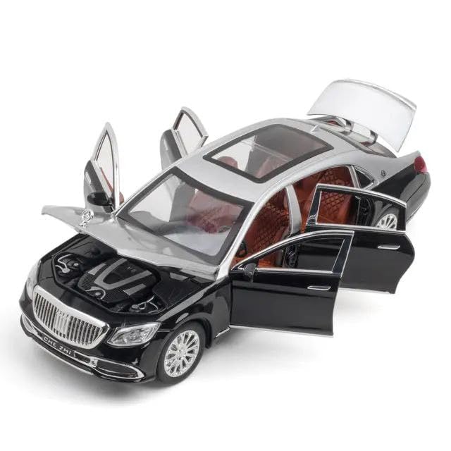 Image of Mercedes Benz Maybach S600 1:24 Big Size Diecast Scale Model Alloy Metal Pull Back Toy car for Kids with Openable Doors & Light, Music Toy Vehicle for Kids (Silver+Black)