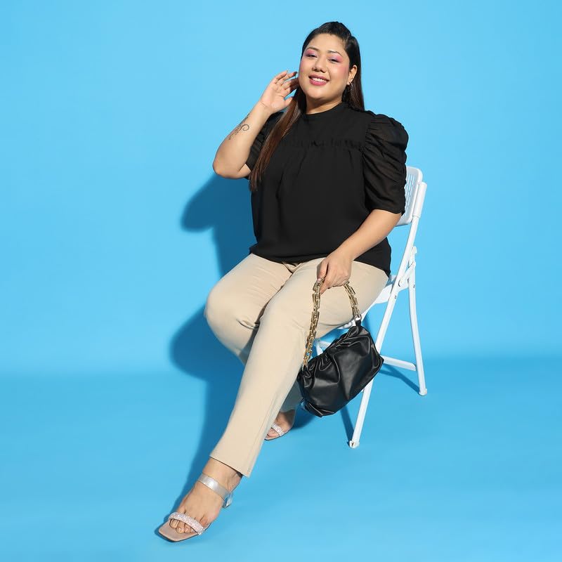 Image of oxolloxo Women Plus Size Round Neck Short Sleeve with Gather Pleates Ruffle Detail Top