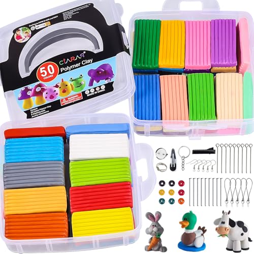 Image of CiaraQ 50-Color Polymer Clay Oven Bake Modeling Kit | Heavier than most clay sets - 28g per block vs 20g. 50 colors, 2-layer storage box, Non-toxic. Great for kids & beginners