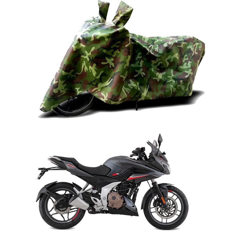 Image of 100% Water Resistant Full Bike Scooty Two Wheeler Body Cover Compatible For Bajaj Pulsar F250 /UV-Rays /Heat Protection /Birds Dropping /Scratchproof /Dust proof /Waterproof /All Varient[Green MJ]