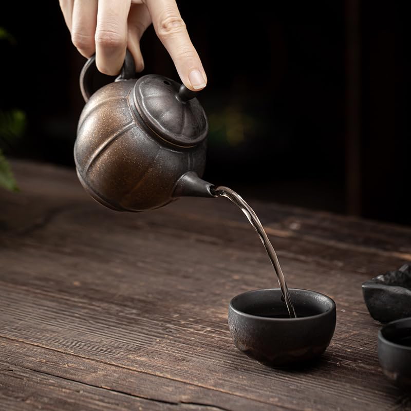 Infusor De Té Tetera de esmalte de hierro dorado de estilo chino, juego de té de cerámica Kung Fu, tetera Retro, Infusor de té, olla pequeña, olla individual Tetera De Cocina