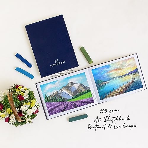 Image of MENORAH - Sketchbooks for Artists-A6-115 GSM- (Pack of 2 Combo)(160 Pages /80 Sheets)-Drawing Book for Artists-(Landscape 10.5 x 14.8 cm & Portrait 14.8 x 10.5 cm)-Completely Handmade-Dark Blue