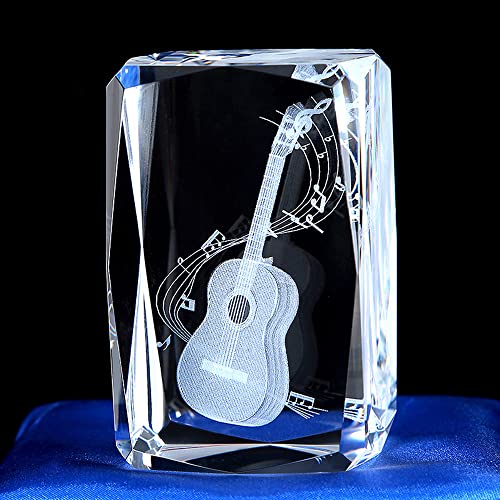Falytemow Grabado láser 3D de guitarra de cristal en miniatura, artesanía con caja de regalo para decoración del hogar, 5 x 5 x 8 cm Cover