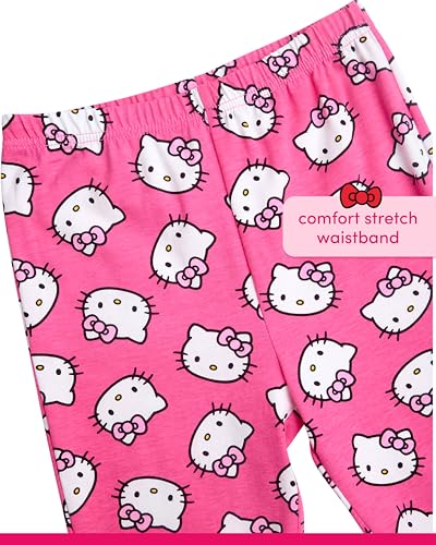 Image of Hello Kitty Girls Legging Set - 2 Piece Short Sleeve Graphic Tee Shirt for Girls and Matching Leggings for Kids Clothing Set