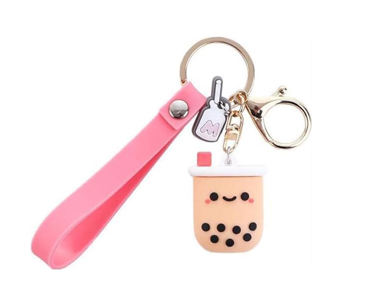 Shilipu Silicone Bubble Tea Keychain - Boba Milk Tea Key Ring Cute Car Keychain Jewelry Gift for Women & Girls