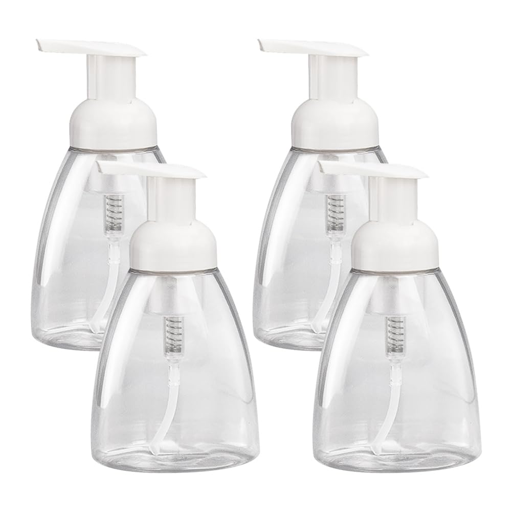 4 Stück 300 ml Schaumpumpenflaschen, Schaum-Handseifenspender, nachfüllbare Kunststoff-Seifenflaschen, transparent, leere Shampoo-Flaschen, Badezimmer-Pressflaschen für Flüssigkeiten