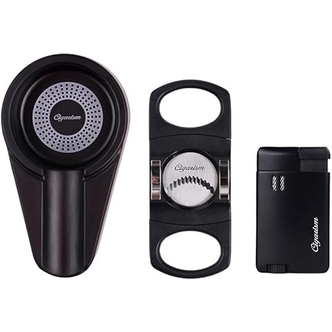 CIGARISM Cigar Lighter Cutter Ashtray Set, Single Torch Large Ring Straight-cut, Cigar Smoking Kit (Black) Cover