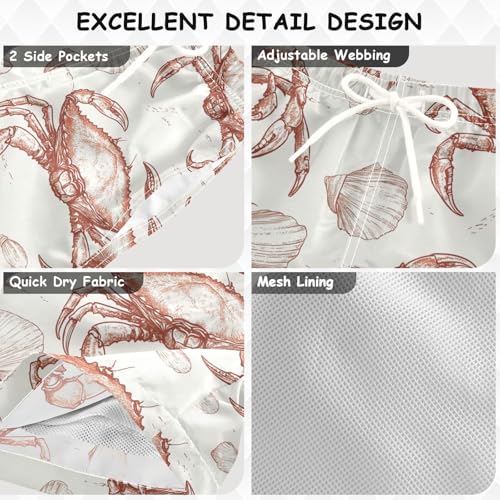 Pigsaly Boys Swim Trunks Hand Drawn Crabs Shells Retro Boys Board Shorts Swimsuit Swimwear Summer Bathing Suit 4T Multicolor3