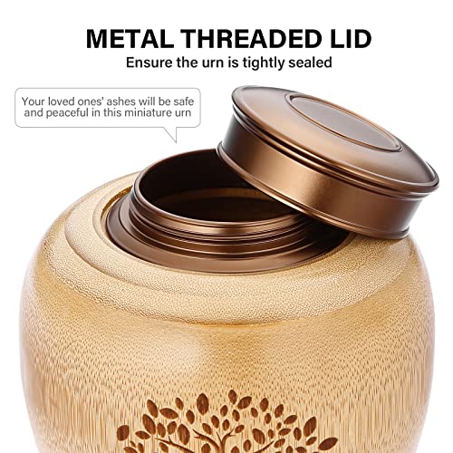 Small Urns for Human Ashes Adult Male Female,Small Keepsake Urns for Human Pet Ashes Tree of Life Pattern Engraved,Memorial Cremation Urns for Human Ashes Adult Female Male Made of Bamboo - Image 4