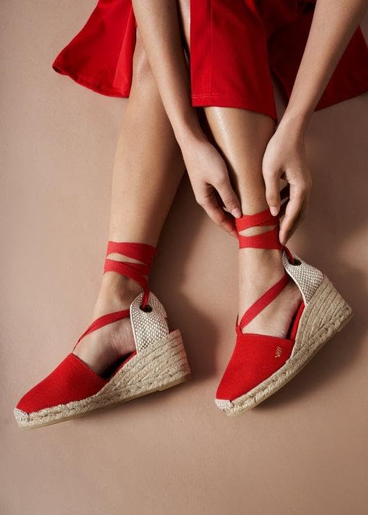 VISCATA Escala Espadrille Canvas Wedges with Sleek Ankle Laces Women's Lace Up Shoes Handmade in Spain Organic Cotton Canvas and 100% Natural Jute Midsole for All Occasions