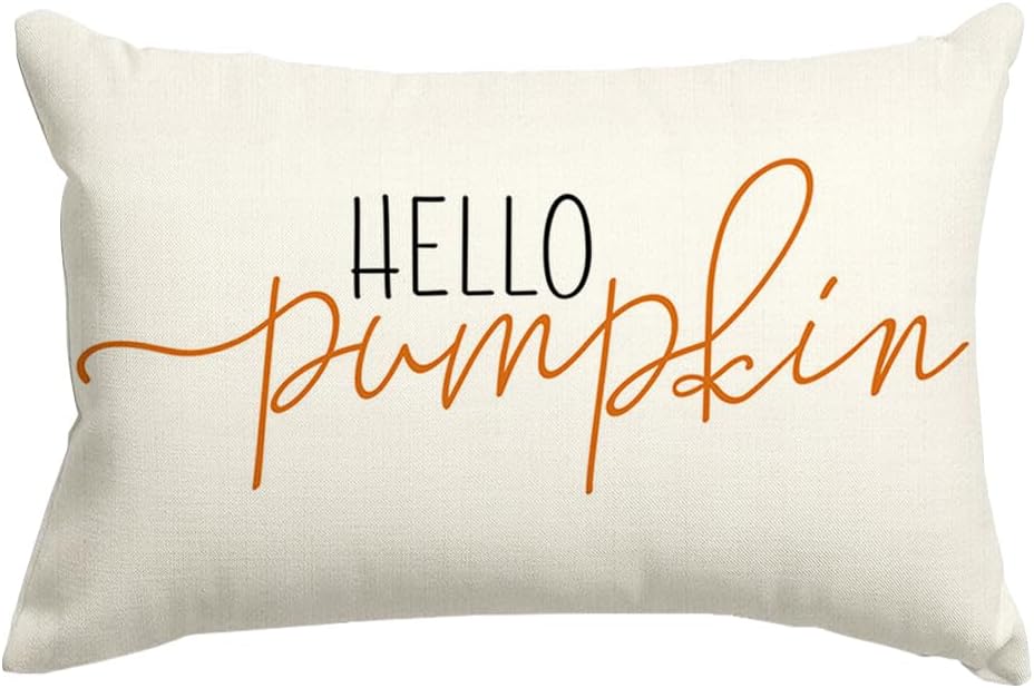 RABUSOFA Fall Pillow Covers 12x20 Inch,Autumn Hello Pumpkin Pillows Decorative Throw Pillows,Lumbar Outdoor Thanksgiving Cushion Cover Farmhosue Fall Decor for Bedroom Couch Sofa White White 20" x 12" (Pack of 1)