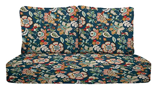 RSH DECOR: Deep Seating Loveseat Cushion Set | 46” x 26” Loveseat | All-Weather Spun Fabric | Outdoor Foam Settee and Pillow Back Cushions for Patio Furniture | Telfair Peacock