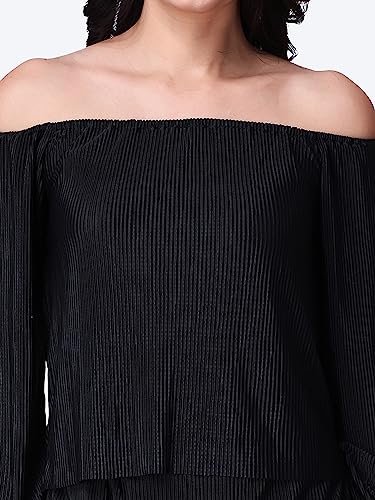 Image of POPWINGS Casual Wrinkle Full Sleeves Off-Shoulder Top and Palazzo Co-ord Set for Women || Co-Ords Set for Women Stylish Western || Top and Palazzos Set for Women|| 2 Piece Set for Women