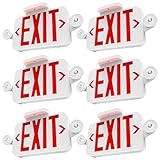 Sunco 6 Pack LED Exit Sign With Emergency Lights, Red, Two Mini Adjustable Lights, 94V-0 Fire Resistant, Backup Battery, 2.3W 6000K Daylight Deluxe, 200 Lumens 120-277V, Wall Or Ceiling Mount UL