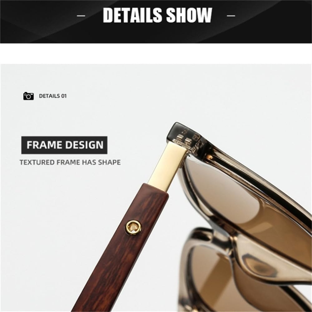 Vintage-Sonnenbrille mit quadratischem Rahmen für Damen und Herren, trendiger Retro-Stil, Holzmaserung, Kunststoffrahmen