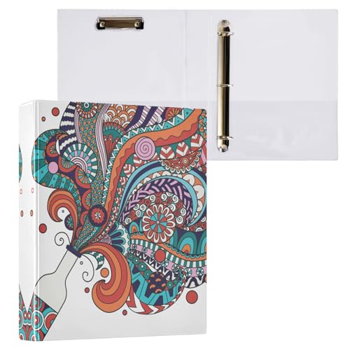 リングファイル ルーズリーフ バインダー a4 挿し絵 ボヘミアン Dリング 3穴 200枚収納 クリップ&収納ポケット付き 書類整理 事務用品