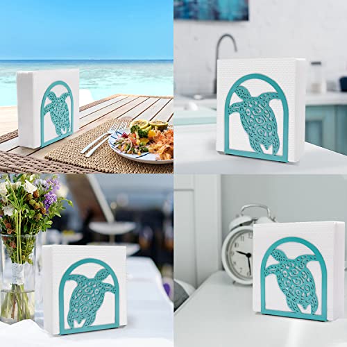 Coastal Sea Turtle Napkin Holder for Table - Teal Kithen Decor and Accessories, Ocean Decor for Bedroom Bathroom, Houserwarming Gifts for Women Turtle Lovers, Hollowed-out Craft Pattern, Metal - Image 7