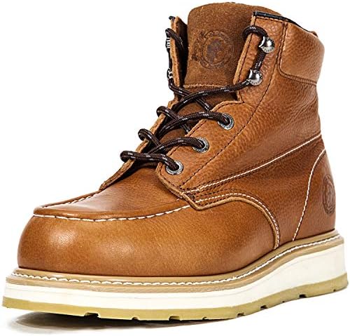Wedge Work Boots for Men, 6" Composite Toe Water Resistant Industrial & Construction Boots, Comfortable Anti Fatigue Poron Insole, Safety Anti-Puncture Moc Toe (AP828)