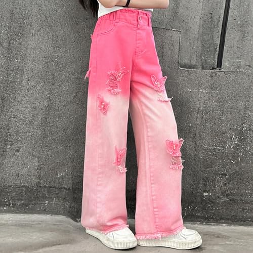 SANGTREE Girls Wide Leg Jeans Elastic Waist Denim Pants Baggy Jeans for Girls, 6-14 Years3