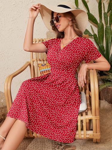Image of Heymoments Womens Summer Short Sleeve Casual Dresses V-Neck Beach Dress with Pockets S-2XL