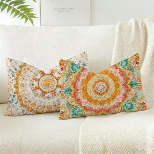 Funda Cojin 40x60 Juego 2, Amarillo Cojines Exterior Jardin Impermeable Terciopelo Fundas de Almohada, Mandala Cojines Cama Decorativos, para Primavera Decorativos Salón Dormitorio, Regalos D-559