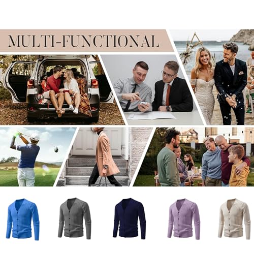 Mens Cardigan Sweaters with Buttons, Ribbed V-Neck Knitted Cardigan Lightweight Oversized Fashion Outerwear2