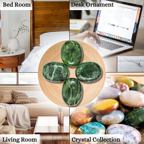 Image of Amazing Gemstone Nephrite Green Jade Crystals and Healing Stones - Large Palm Stone Crystals Piedra - Crystal for Good Luck, Positive Energy, Meditation - Unique Stocking Stuffers, Gifts for Women