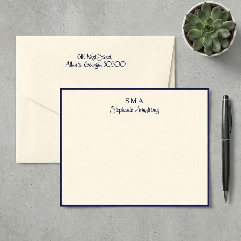 Personalized Flat Cards with Envelopes | Horizontal Format | 4.5" x 6.25" | Triple-Thick 140 lb Cover Cardstock | Raised Ink Thermography | Custom Personalized Stationery | Set of 25 | Made in the USA