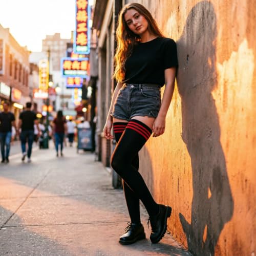 Image of DRESHOW Extra Long High Thigh Socks Striped Over Knee Thin Tights Long Stocking