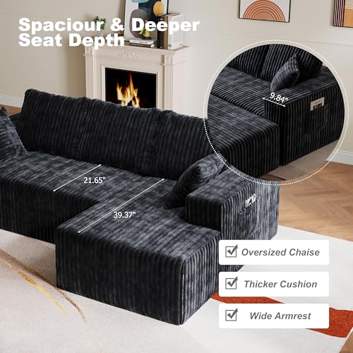 Image of 95 inch Modular Sectional Sofa - Memory Foam Sectional Couches with Deep Seat and Side Pockets,Modular Sofa Couches L-Shape Couch with Chaise, Boneless couches for living room(Black, 95 inch+Right Chaise)
