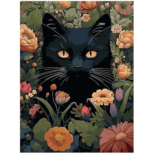 Mandun Art Chat Peinture Numero Adulte, Fleur Coloriage Par Numero Adulte, Peinture par Pour la Décoration de la Maison 40x50cm