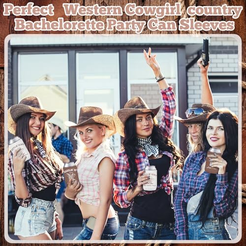 Image of SiliFine 12 Pcs Last Rodeo Western Cowgirl Country Bachelorette Party Can Sleeves Bulk Coquette Western Cowgirl Bachelorette Party Decoration Brown Boots Can Sleeves for Bridal Shower Gifts