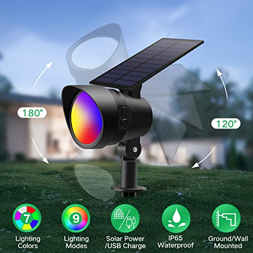 Alusso Lighting Solar Spot Lights Outdoor Color Changing, Ip65 Solar Lights Outdoor Waterproof, Auto On/Off 19 Leds Multicolor Solar Landscape Spotlights For Pathway, Patio, Gate, Fence, 2 Pack #TOP1