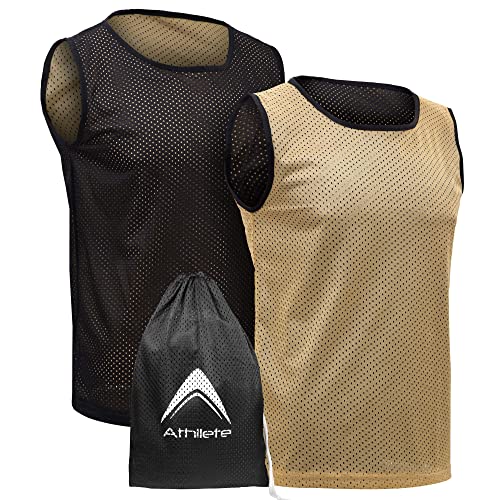 Athllete Reversible Pinnies (Set of 6 + Free Carry Bag) Basketball Soccer Training Vest Team Scrimmage Practice Jersey (V-Gold/Black 6 Jerseys, XX-Large)