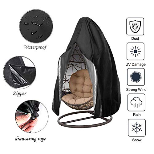 Oslimea Patio Hanging Egg Chair Cover, Waterproof Swing Egg Chair Cover With Zipper, Wind-Proof Egg Chair Cover With Bottom Buckle, Outdoor Wicker Single Seat Egg Chair Covers, Black #TOP7