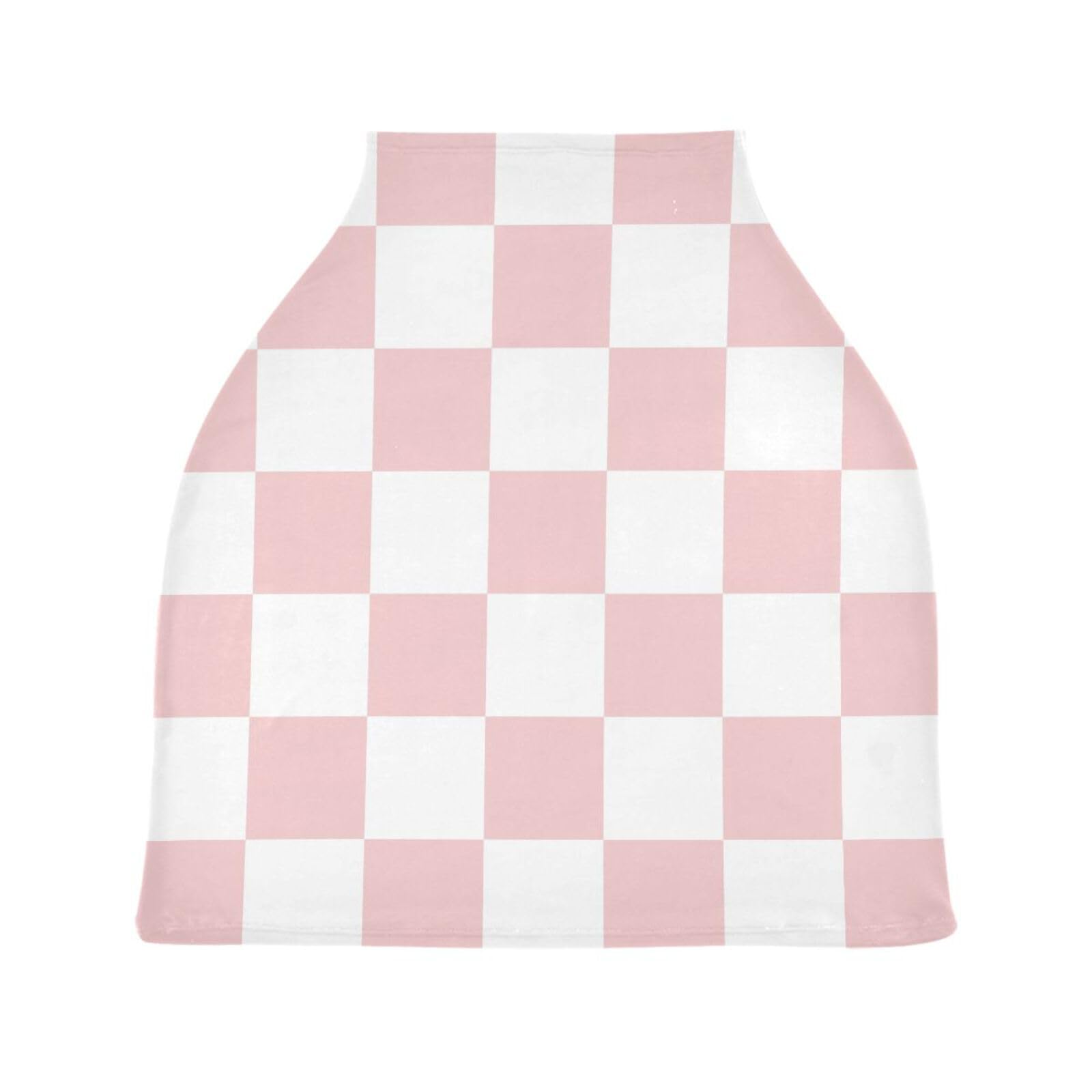 White Pink Squares Checkerboard Baby Car Seat Covers Checkered Plaid Carseat Canopy Soft Infant Stroller Cover Nursing Breastfeeding Covers for Girls Boys Newborn Fit Summer Spring Autumn