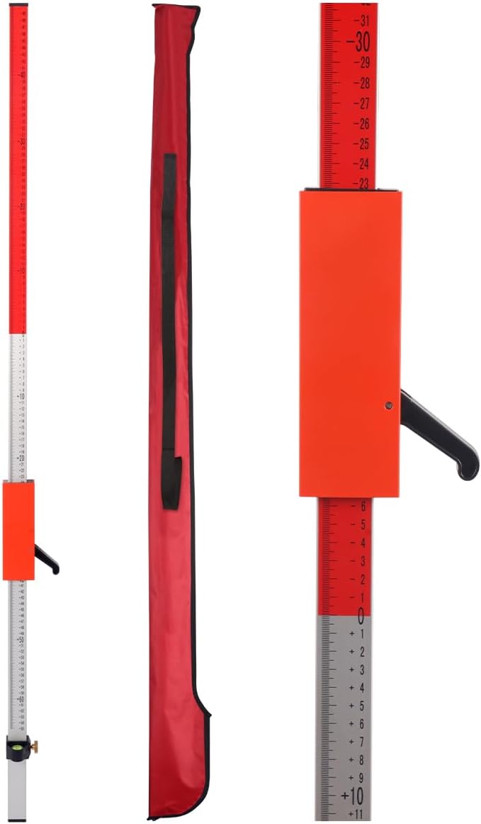 MOETER Laser Grade Rod - 2.4M Aluminum Grade Stick for Rotary Laser Level with Twist Lock, Bubble Level & Carry Bag