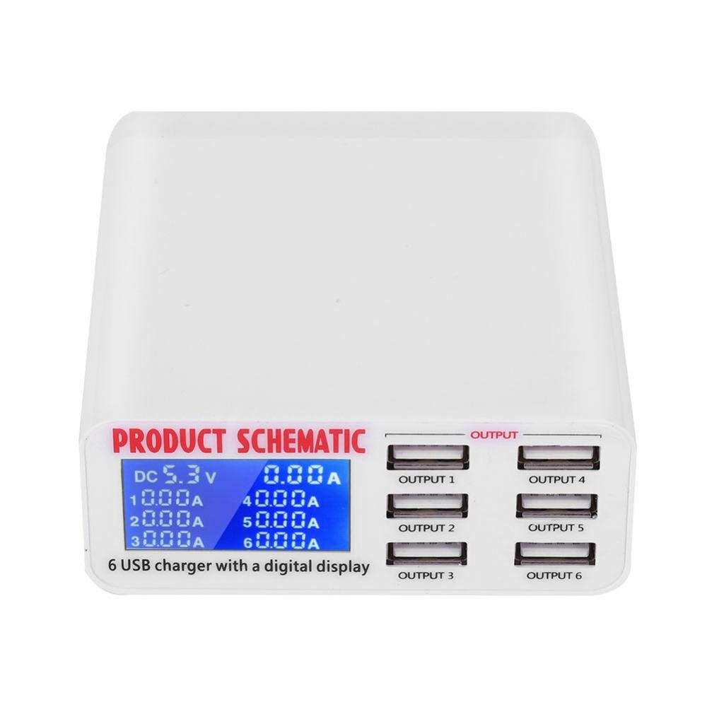 Vbestlife Portátil Estación de Carga 6 Puertos USB Soporte de Carga de Escritorio Cargador Rápidamente para Múltiples Dispositivos de Protección(Blanco)